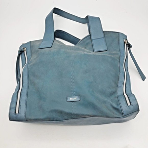 Faux Suede Relic Light Denim Blue Off Shoulder Tote Handbag Casual 12" x 14" EUC